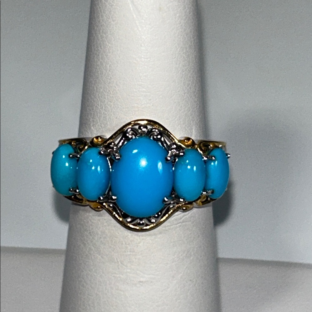 Gems en Vogue Sleeping Beauty Turquoise Sterling 18K Accent Ring M Vallitutti